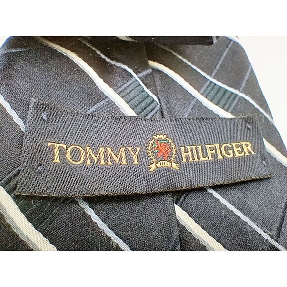 Tommy Hilfiger Mens Vintage Plaid Striped Necktie Navy & White Stripes Classic - Picture 3 of 16